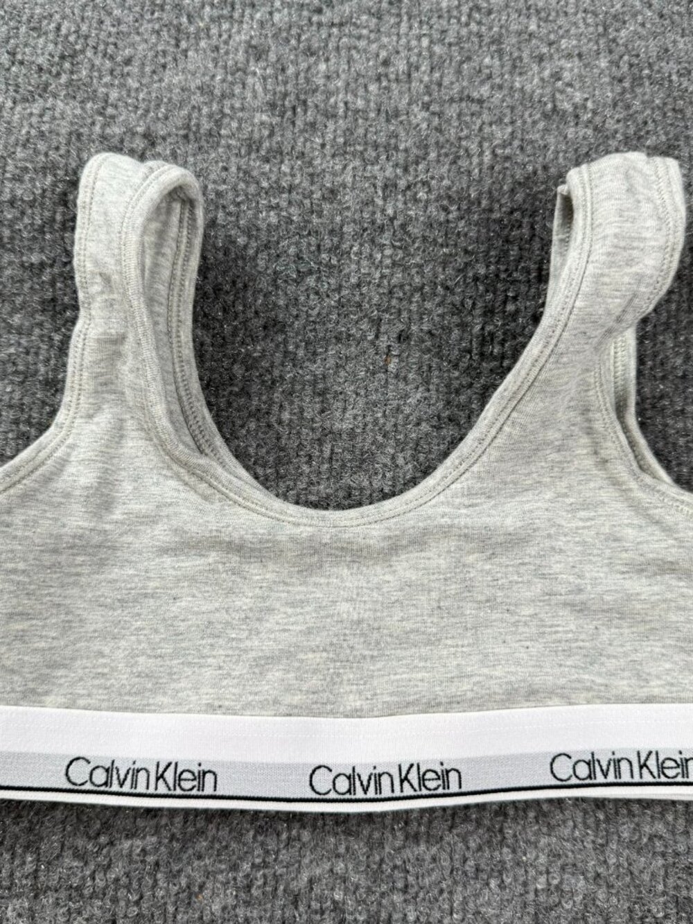 Calvin Klein Girls Scoop Neck Bralette Heather Gray Logo Band Size S 6/6X